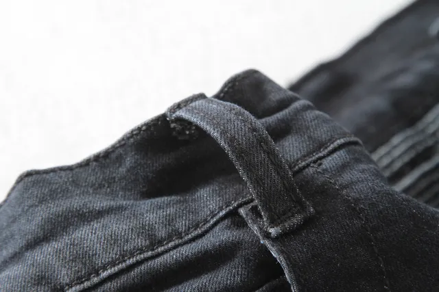 Distressed Moto-Panelled Slim-Fit Black Jeans 4