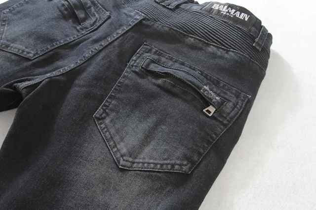Distressed Moto-Panelled Slim-Fit Black Jeans 5