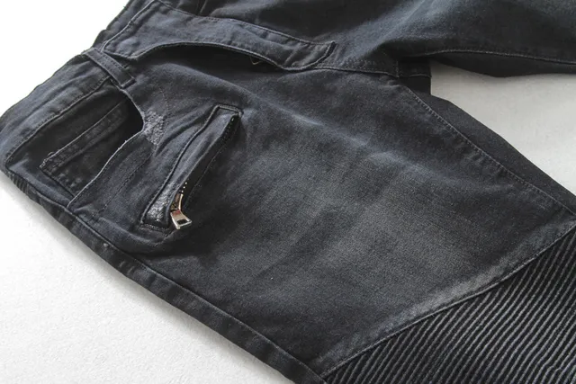 Distressed Moto-Panelled Slim-Fit Black Jeans 6