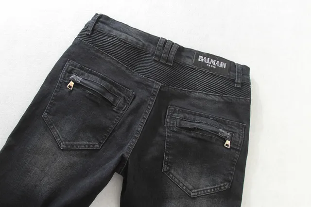 Distressed Moto-Panelled Slim-Fit Black Jeans 7