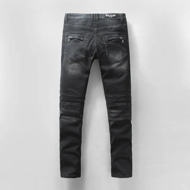 Distressed Moto-Panelled Slim-Fit Black Jeans 9