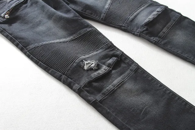 Distressed Moto-Panelled Slim-Fit Black Jeans 11