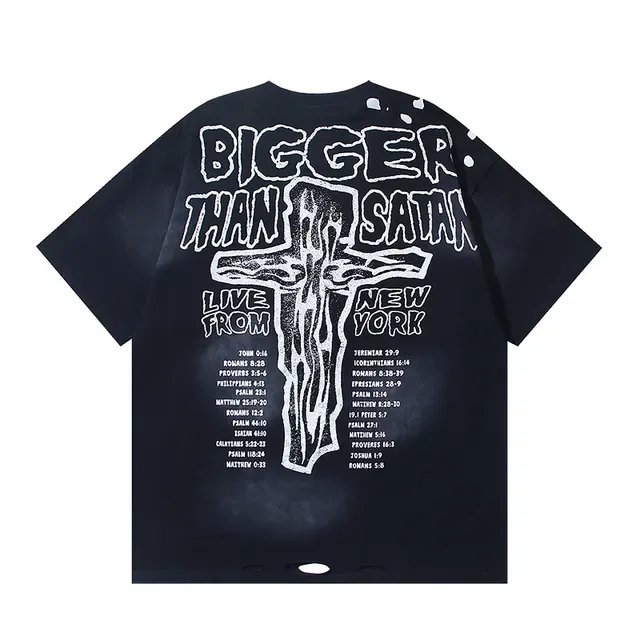 Distressed Oversized Graphic Print Black T-Shirt 4