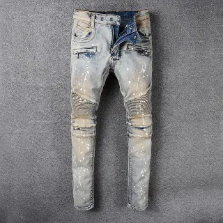 Distressed Paint-Splatter Slim-Fit Jeans