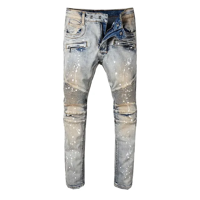 Distressed Paint-Splatter Slim-Fit Jeans 12