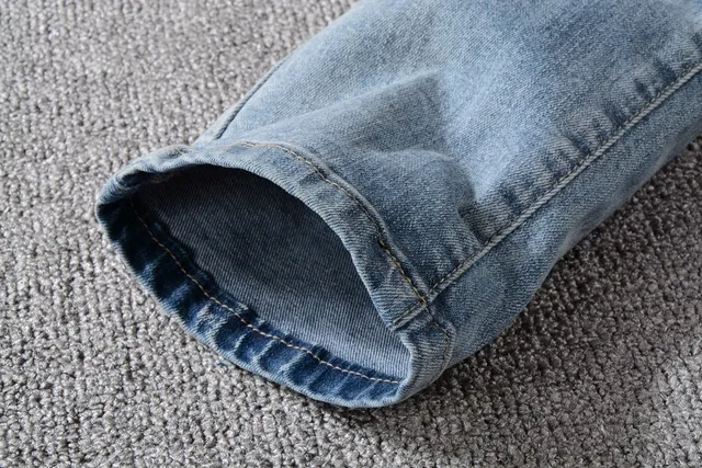 Distressed Ripped Patched Light-Wash Blue Jeans 5