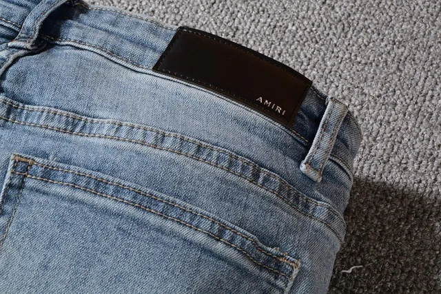 Distressed Ripped Patched Light-Wash Blue Jeans 6