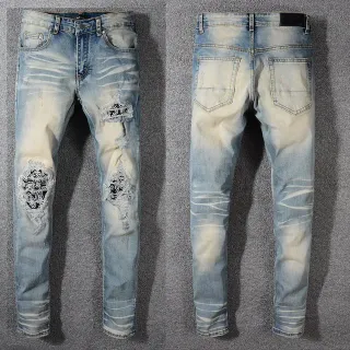 Distressed Slim-Fit Light-Wash Blue Jeans