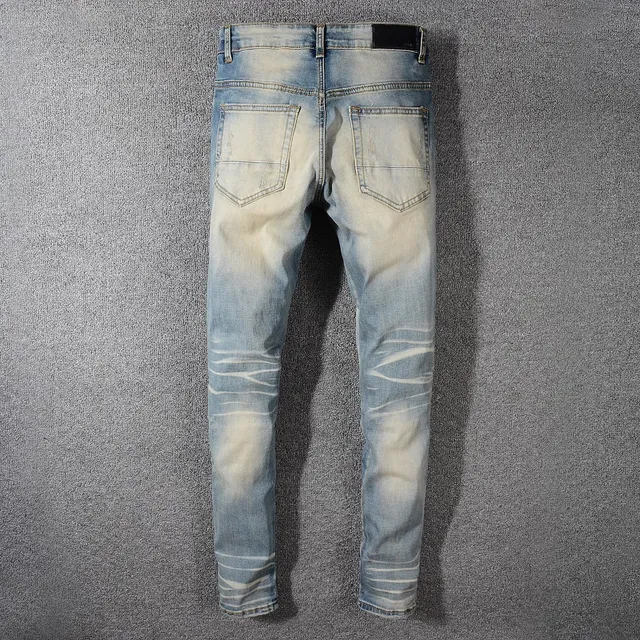 Distressed Slim-Fit Light-Wash Blue Jeans 6