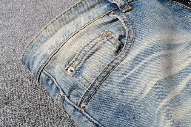 Distressed Slim-Fit Light-Wash Blue Jeans 7
