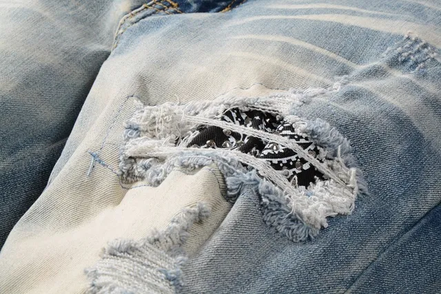 Distressed Slim-Fit Light-Wash Blue Jeans 8