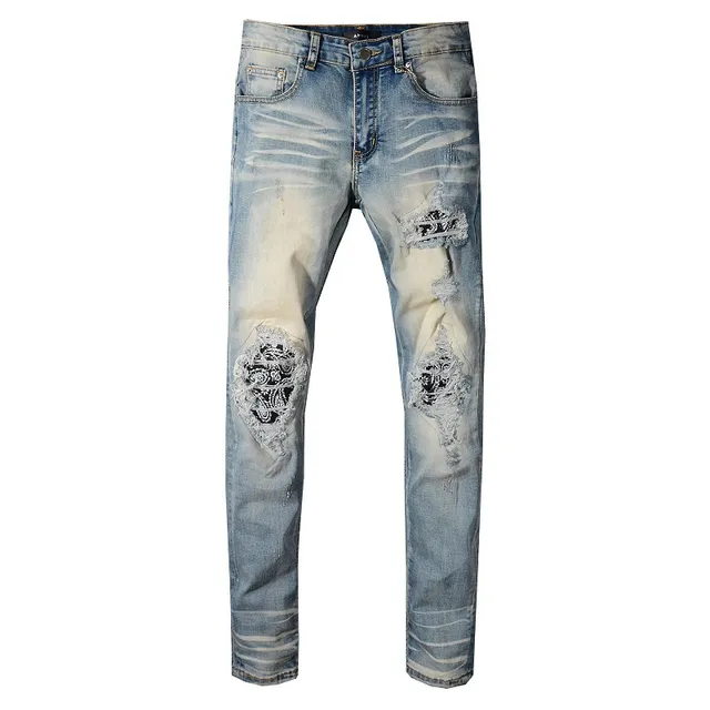 Distressed Slim-Fit Light-Wash Blue Jeans 13