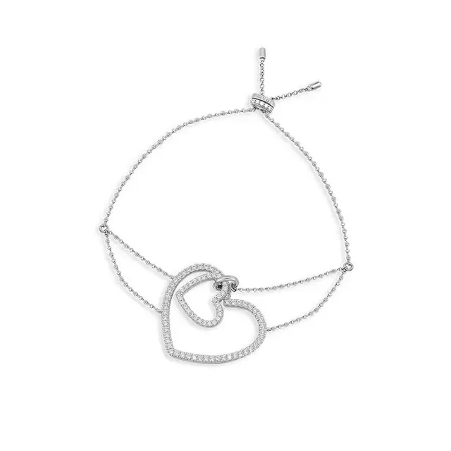 Double Heart Pavé Outline Bracelet 2