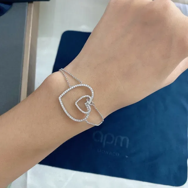 Double Heart Pavé Outline Bracelet 4