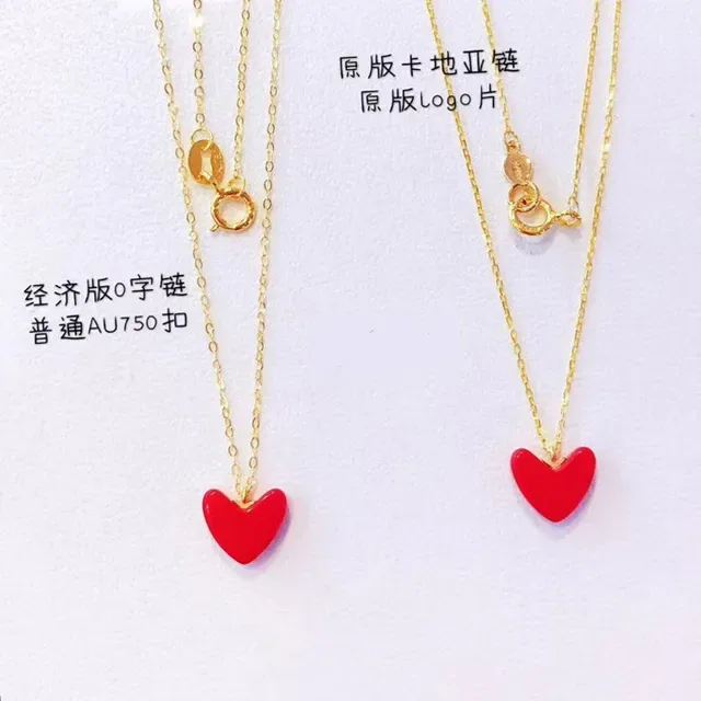 Double-Layered Red Enamel Heart Pendant Necklaces 4