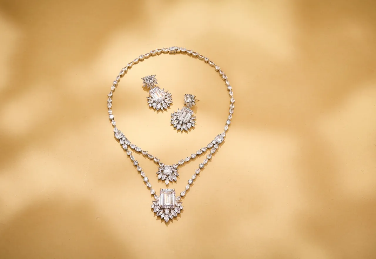 Double-Pendant Yellow and Clear Stone Multi-Strand Necklace 2
