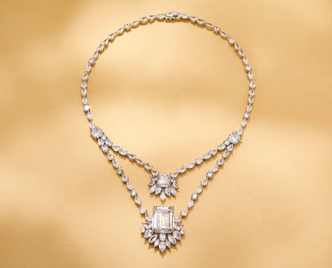 Double-Pendant Yellow and Clear Stone Multi-Strand Necklace 3