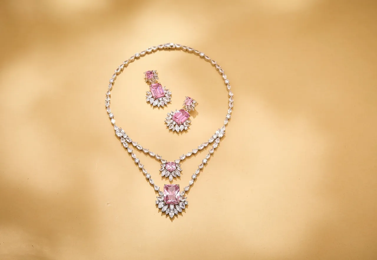 Double-Pendant Yellow and Clear Stone Multi-Strand Necklace 4