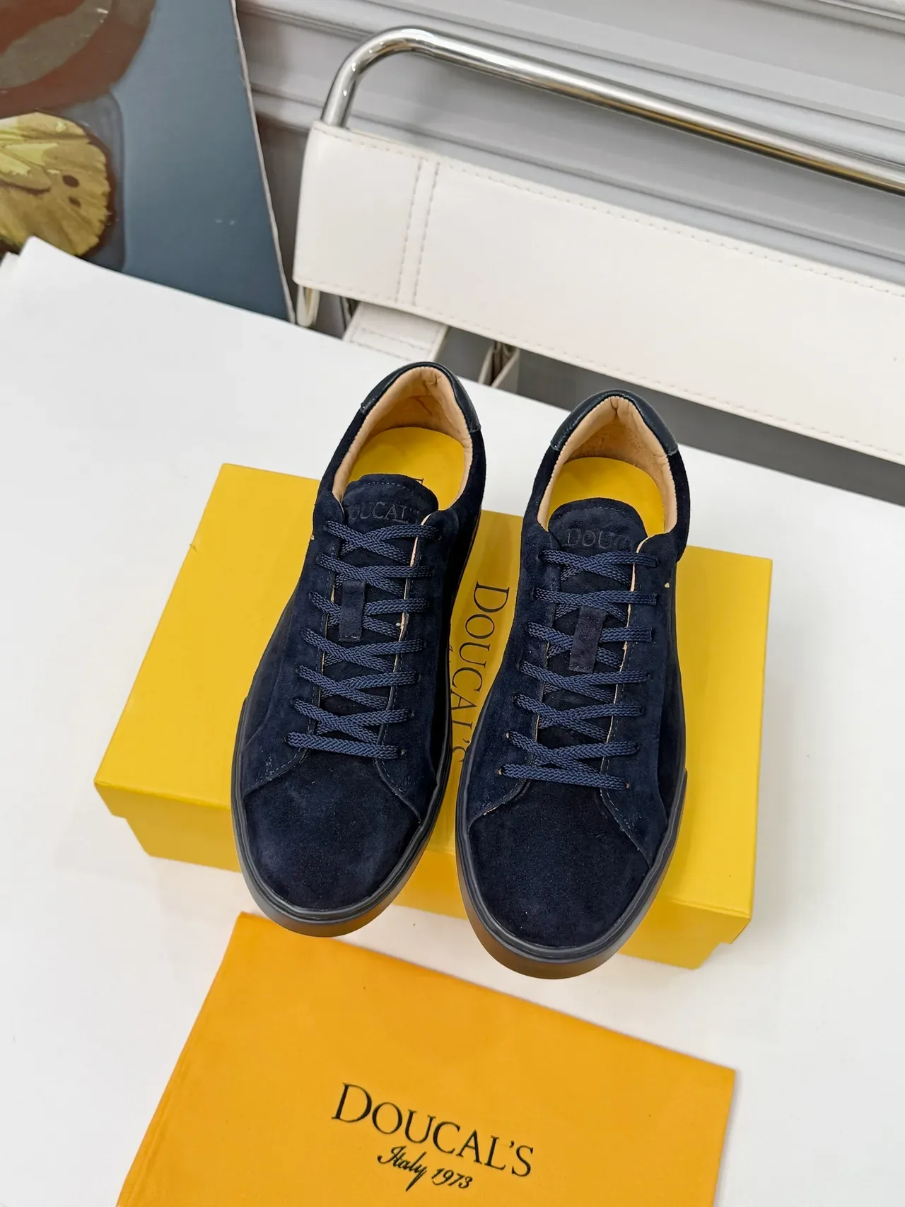 DOUCAI'S Navy Suede Low-Top Lifestyle Sneakers 5
