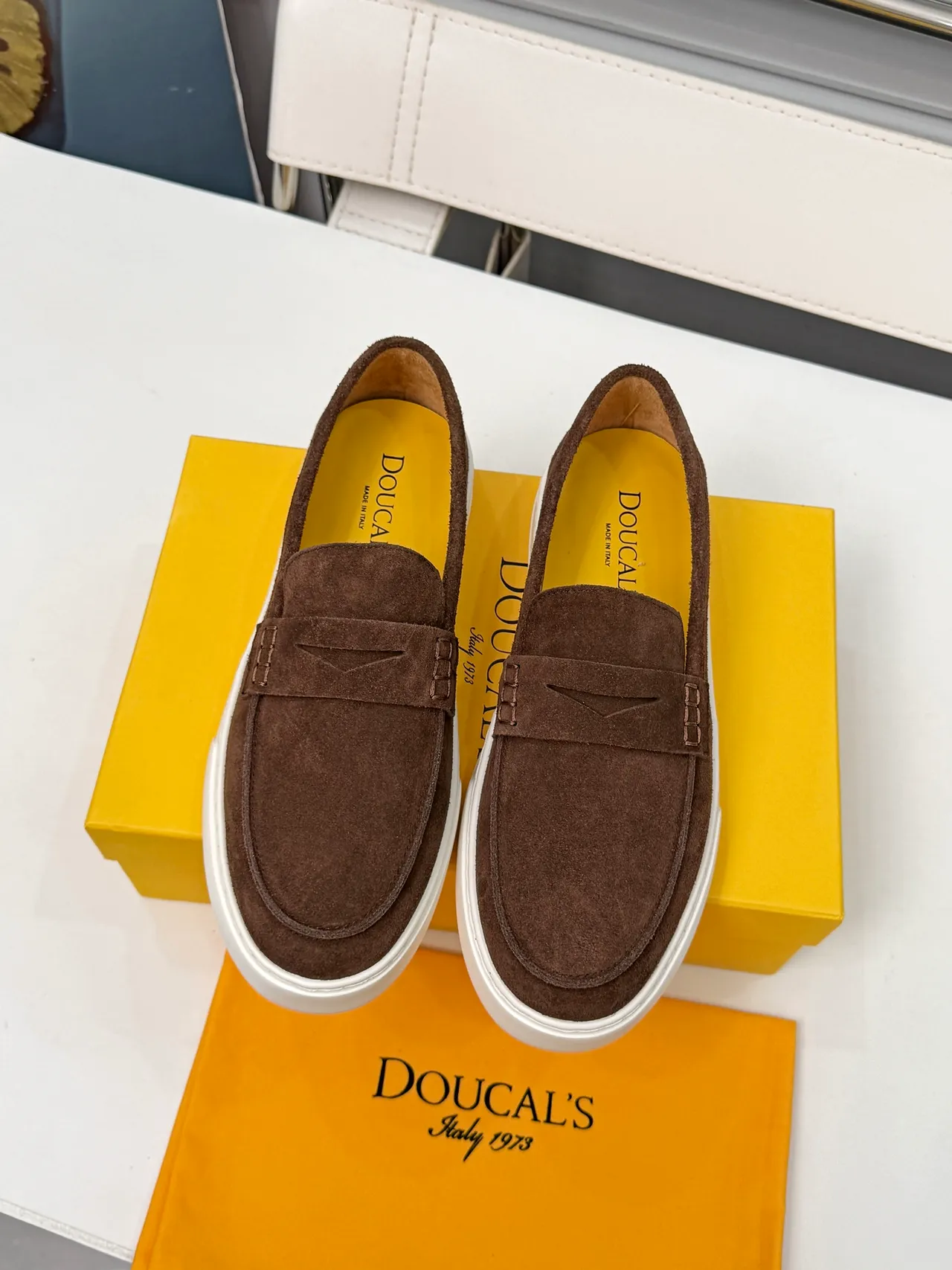 DOUCAL'S Brown White Suede Upper Penny Strap Loafer 5