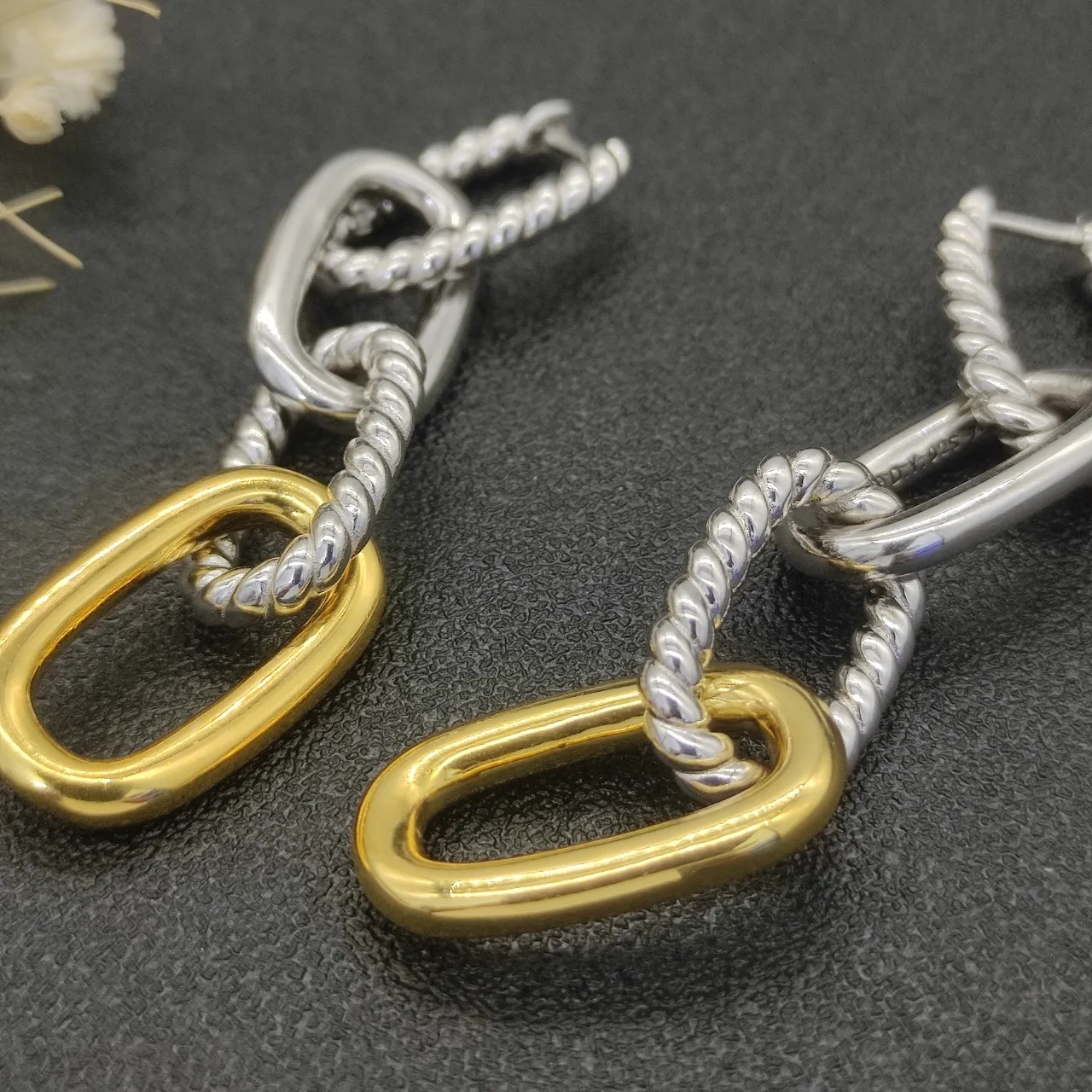 Dual-Tone Twisted Rope Link Earrings 4