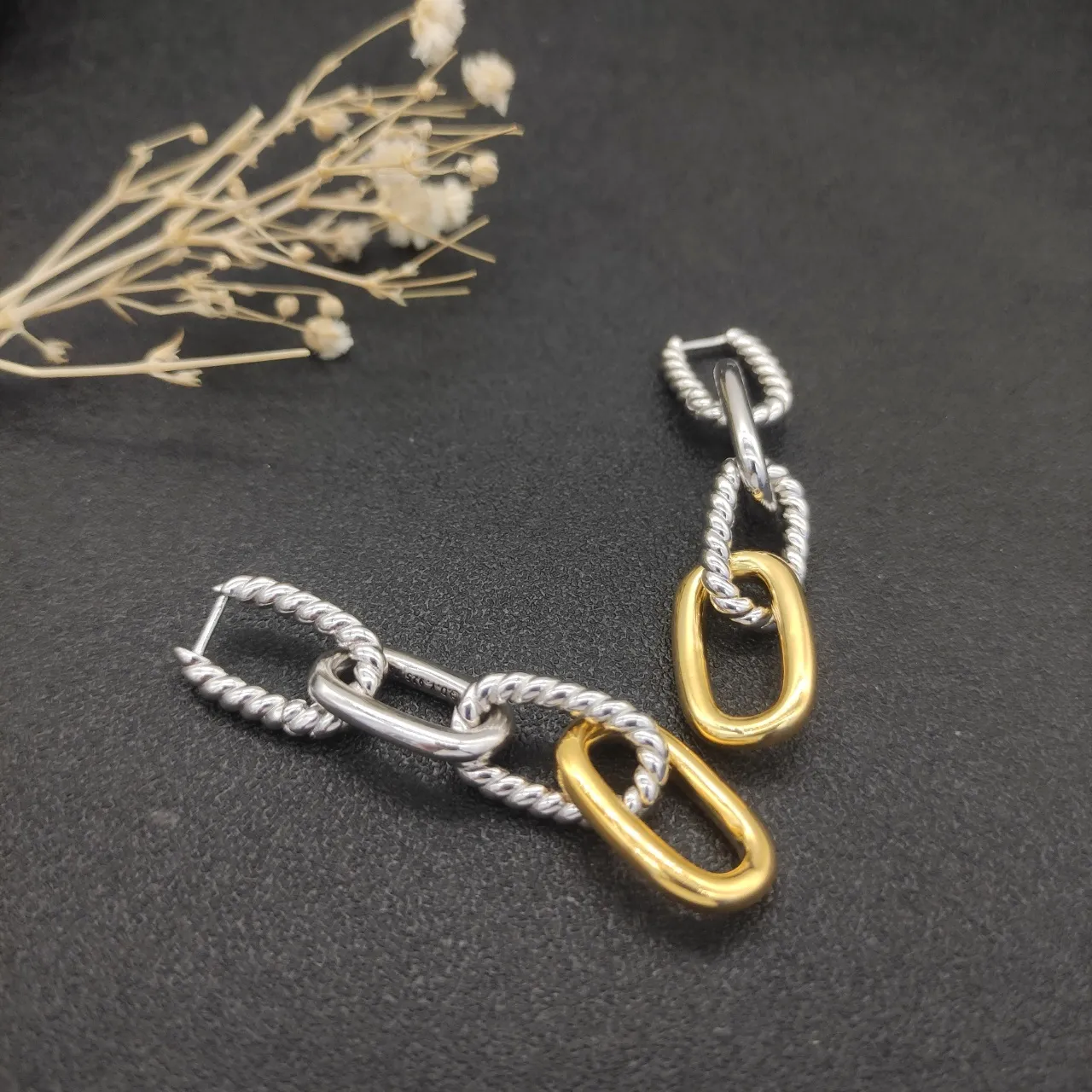 Dual-Tone Twisted Rope Link Earrings 5