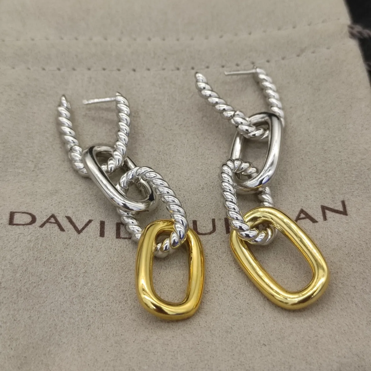 Dual-Tone Twisted Rope Link Earrings 7