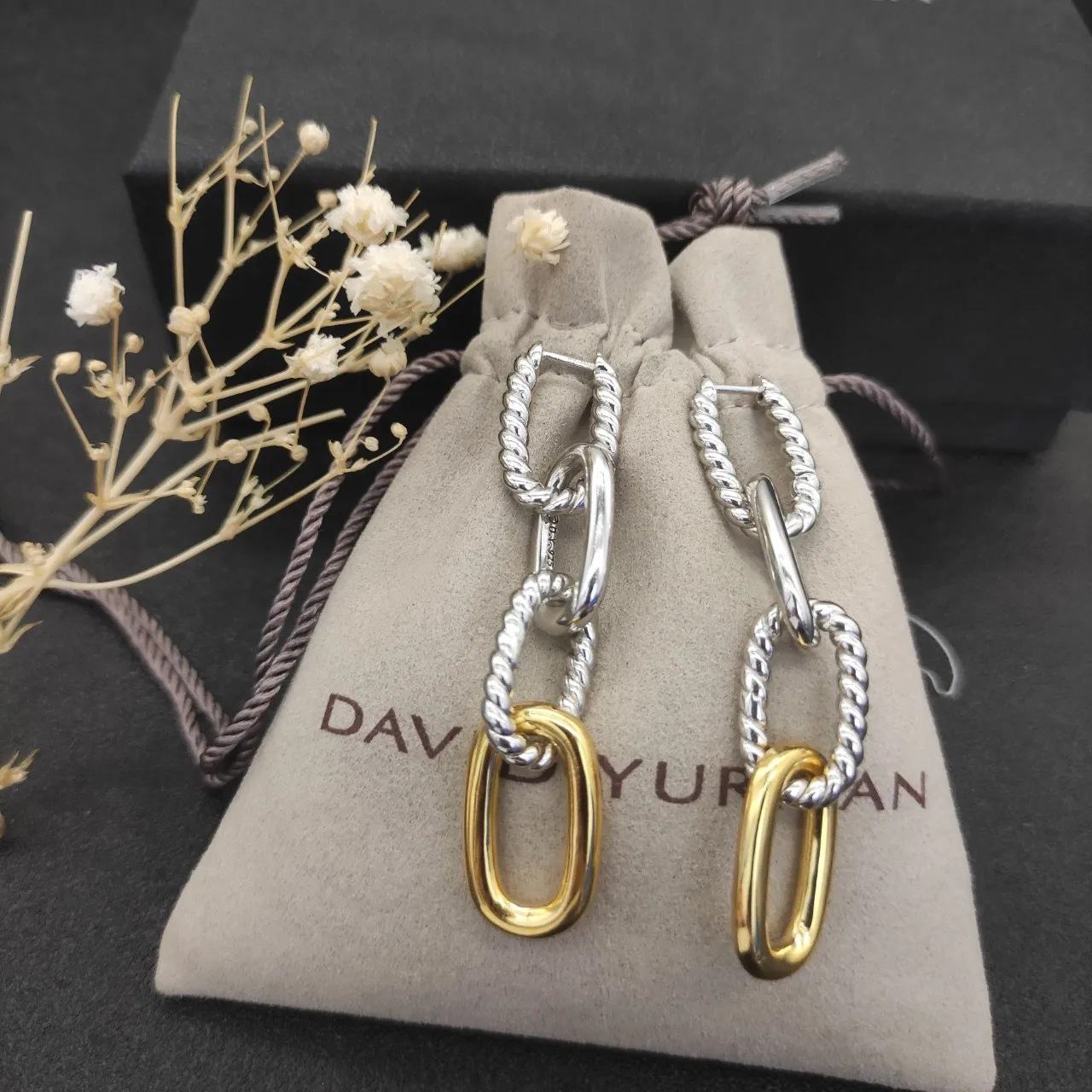 Dual-Tone Twisted Rope Link Earrings 8