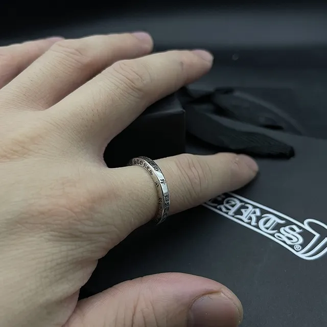 Engraved Polished Silver Metal Ring 4