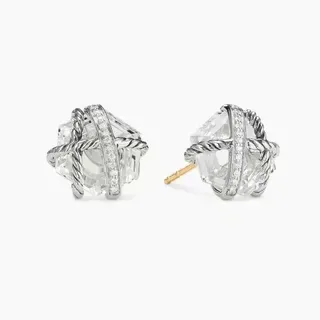 Faceted Black Stone and Twisted Rope Pavé Earrings 8