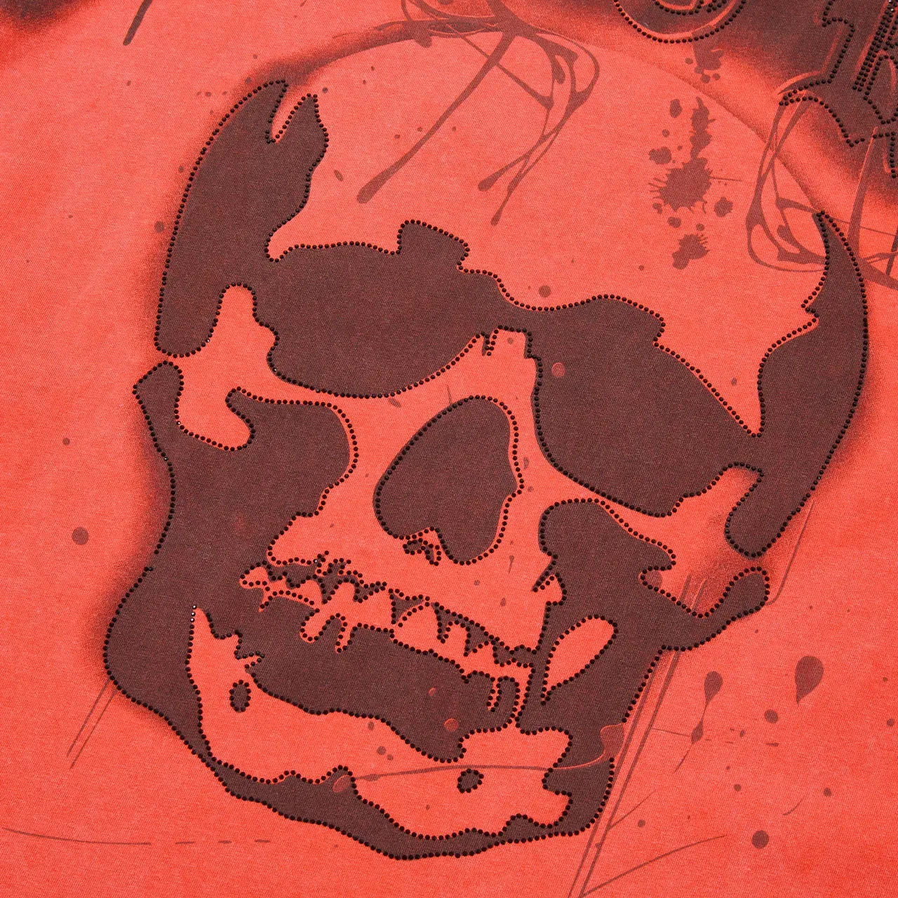 FIRST ROW Distressed Orange Rhinestone-Trimmed Graphic T-Shirt 5