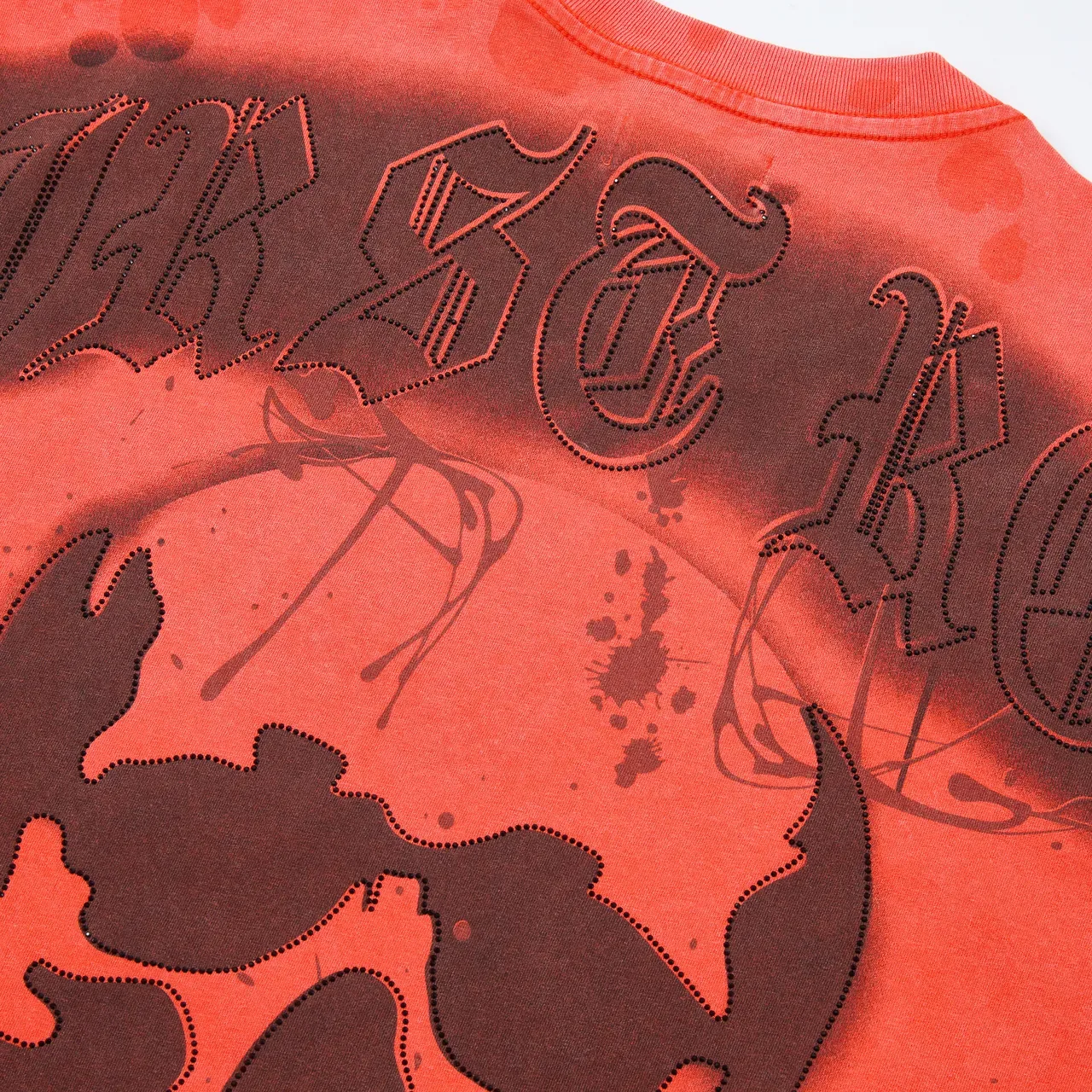 FIRST ROW Distressed Orange Rhinestone-Trimmed Graphic T-Shirt 6