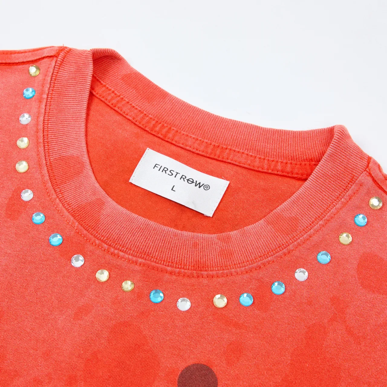 FIRST ROW Distressed Orange Rhinestone-Trimmed Graphic T-Shirt 12