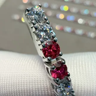 Five-Stone Alternating Diamond and Ruby Channel-Set Ring