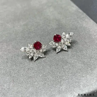 Floral Cluster Cushion Red and Clear Stone Stud Earrings