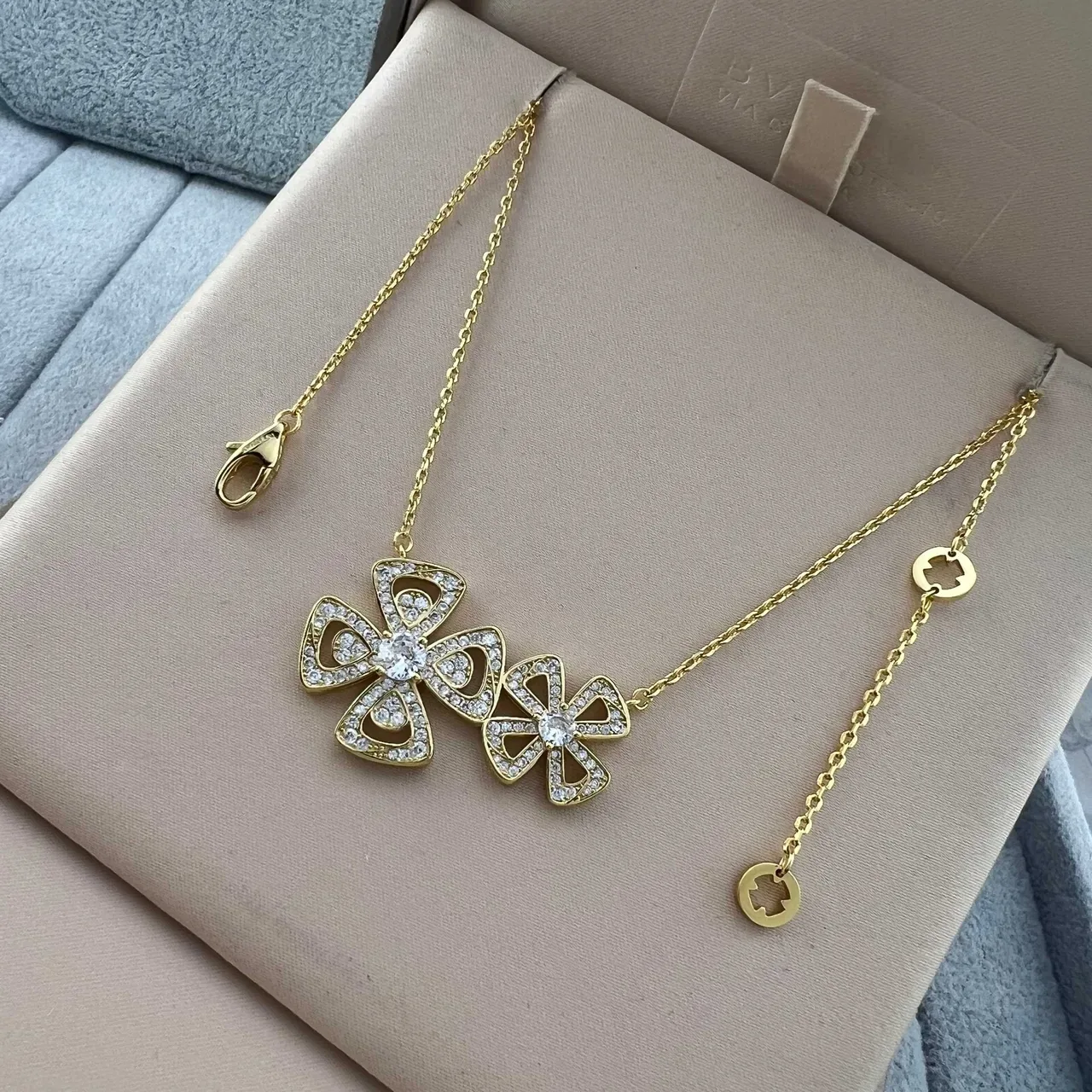 Floral Double-Pendant Pavé Crystal Necklace 4