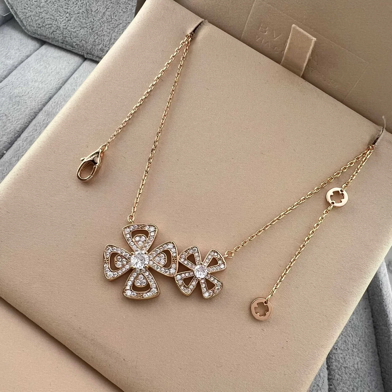 Floral Double-Pendant Pavé Crystal Necklace 6