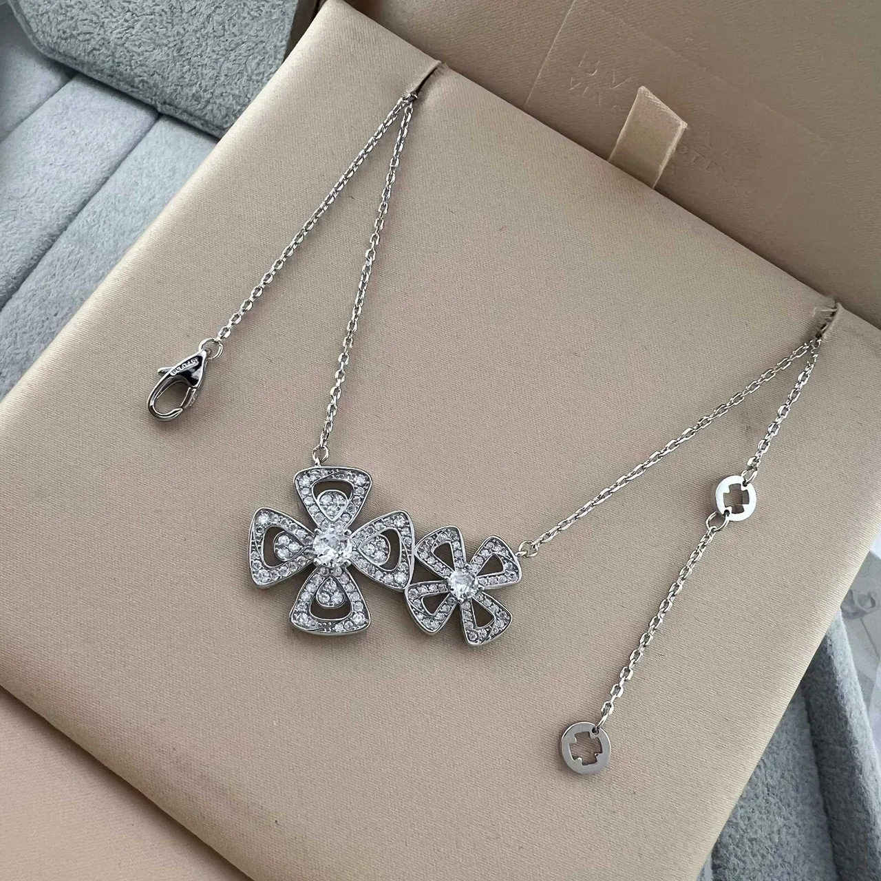 Floral Double-Pendant Pavé Crystal Necklace 7