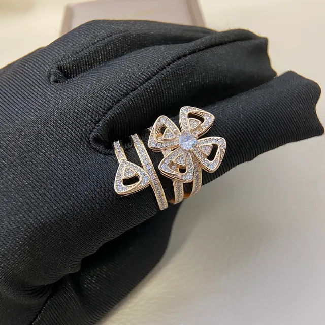 Floral Openwork Pave Crystal Wrap Rings 5
