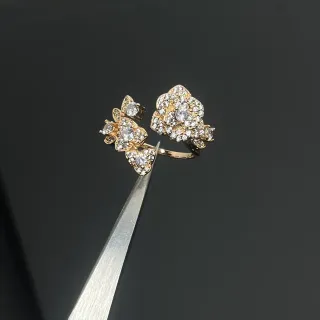 Floral Pavé Crystal Gold-Tone Open Ring