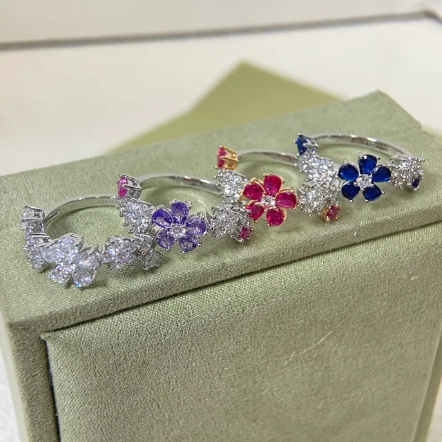 Floral Pavé Gemstone Open Band Rings 1