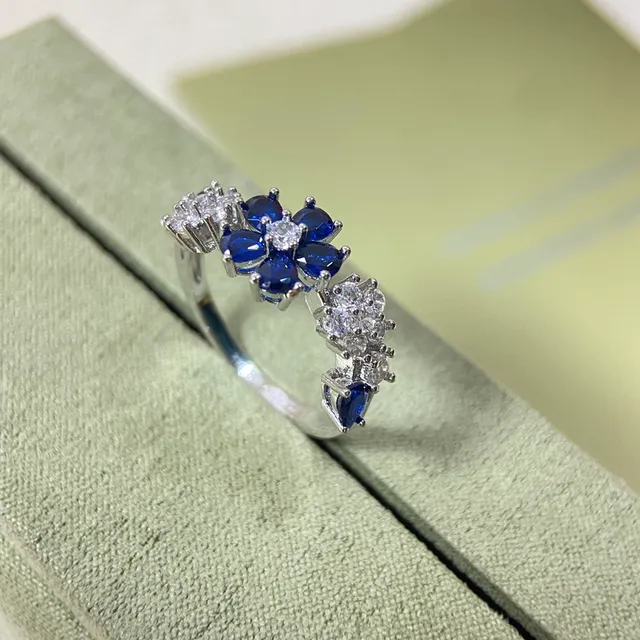 Floral Pavé Gemstone Open Band Rings 2