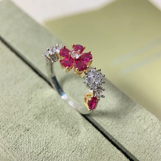 Floral Pavé Gemstone Open Band Rings 3