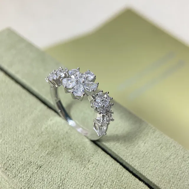 Floral Pavé Gemstone Open Band Rings 4