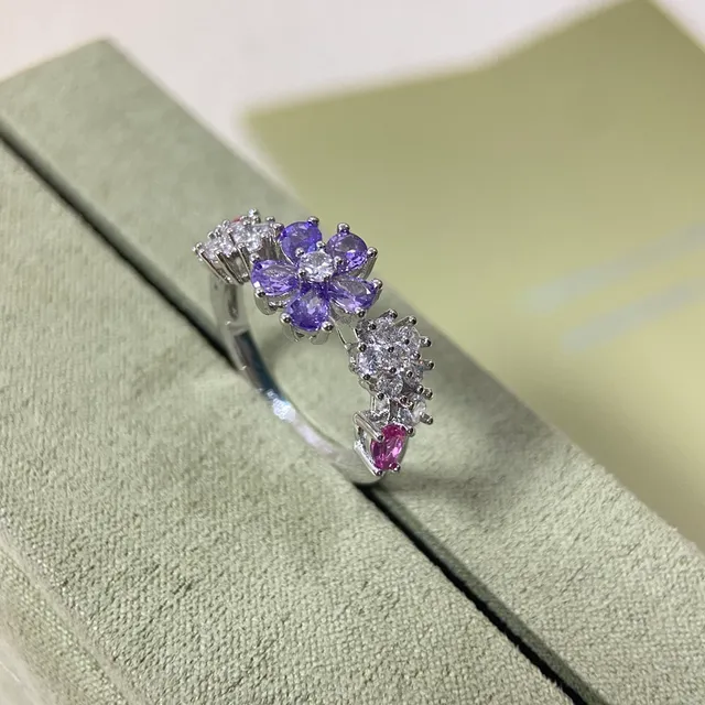 Floral Pavé Gemstone Open Band Rings 5