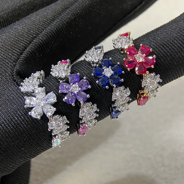 Floral Pavé Gemstone Open Band Rings 6