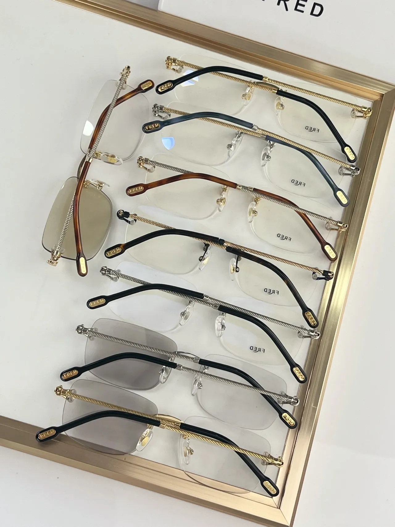 Fred Gold Black Rimless Twisted Wire Arms Optical Glasses 2