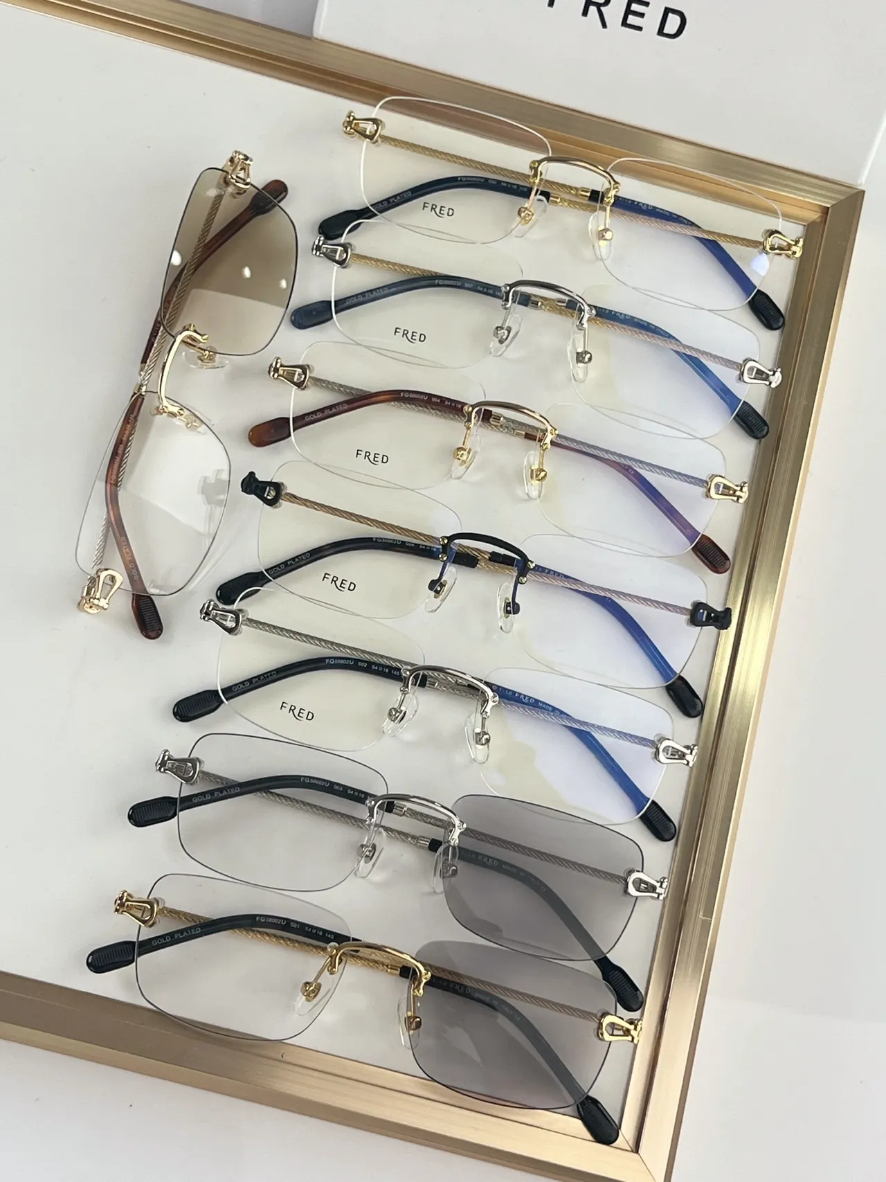 Fred Gold Black Rimless Twisted Wire Arms Optical Glasses 3