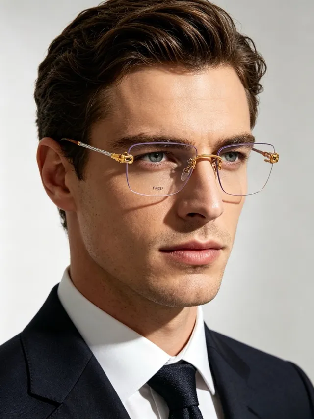 Fred Gold Black Rimless Twisted Wire Arms Optical Glasses 5