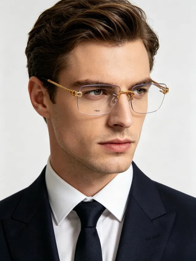 Fred Gold Black Rimless Twisted Wire Arms Optical Glasses 7